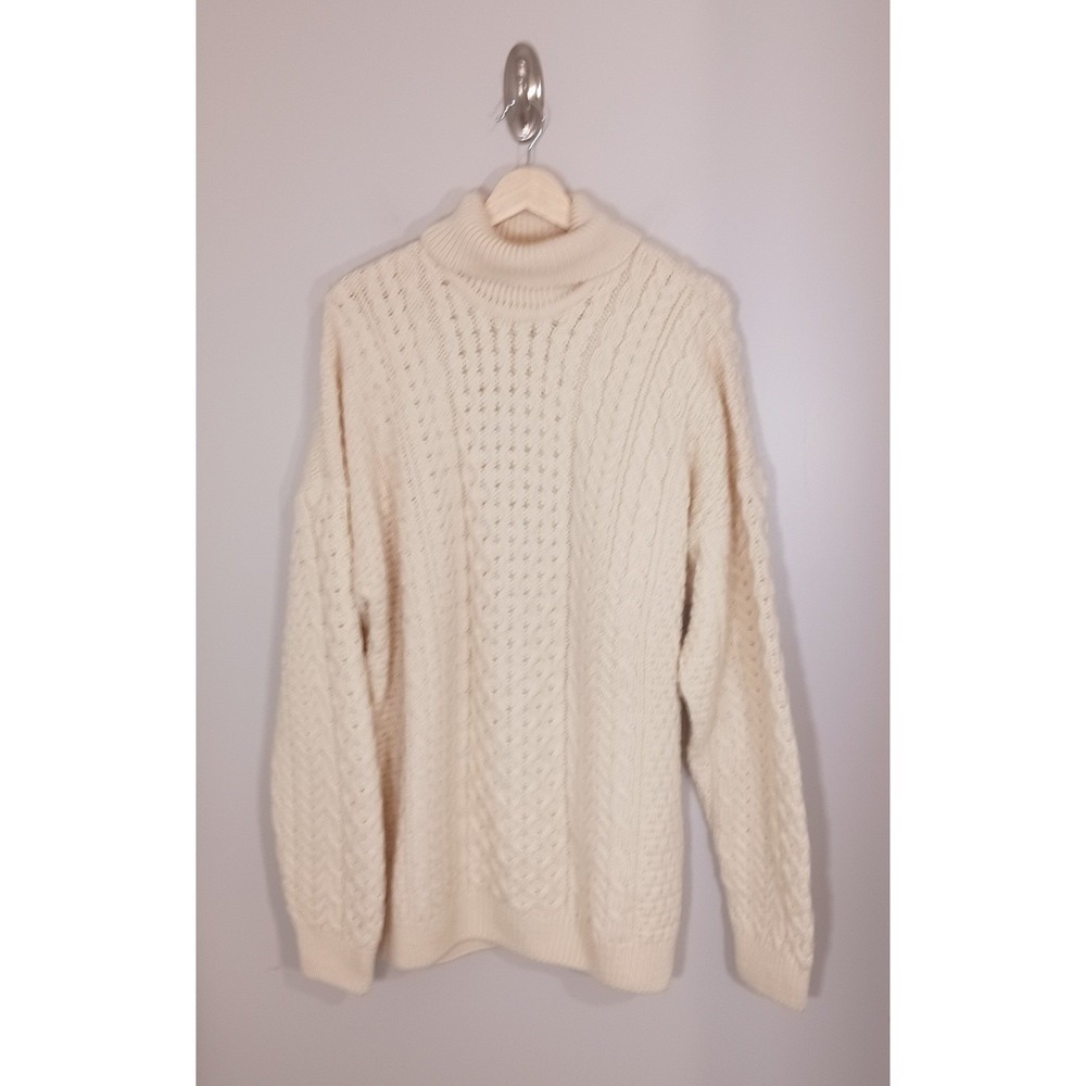 Blarney Woolen Mills Irish Fisherman Sweater XXL Merino Wool Cable Knit Cream